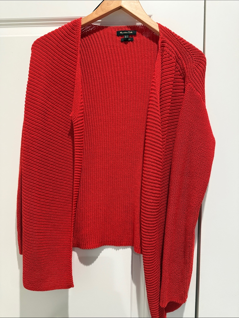 Massimo Dutti Red Open-Front Knit Cardigan